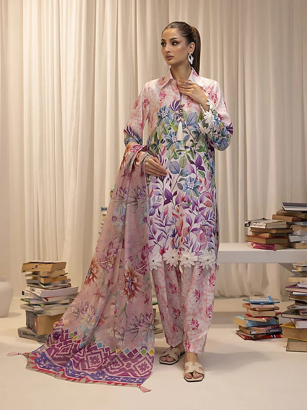 SALITEX Premium Lawn 3PC Embroidered Suit with Digital Silk Dupatta