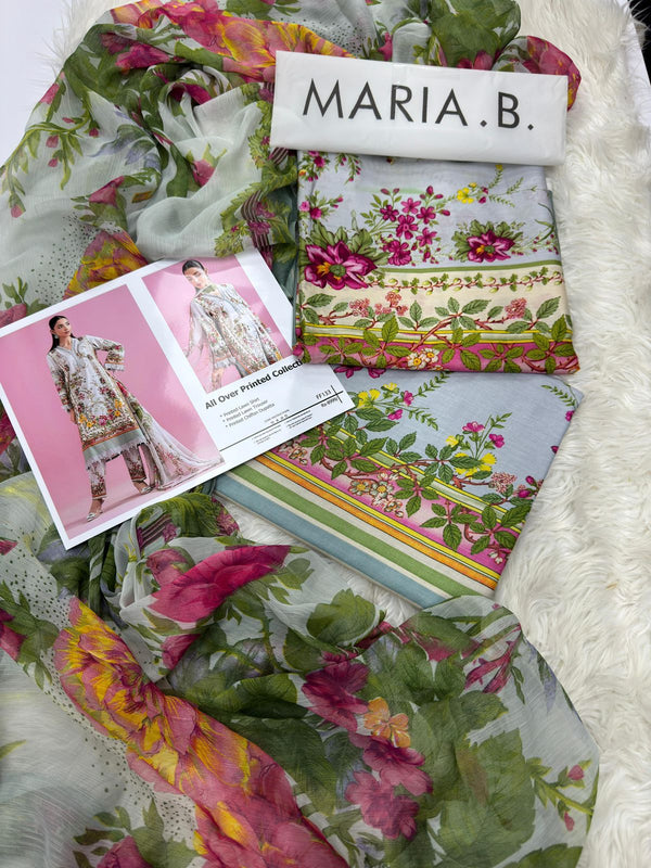 MARIA.B 3pc Lawn Collection with Chiffon Dupatta