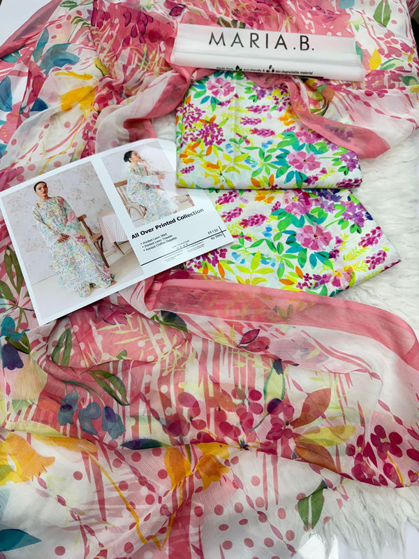 MARIA.B 3pc Lawn Collection with Chiffon Dupatta