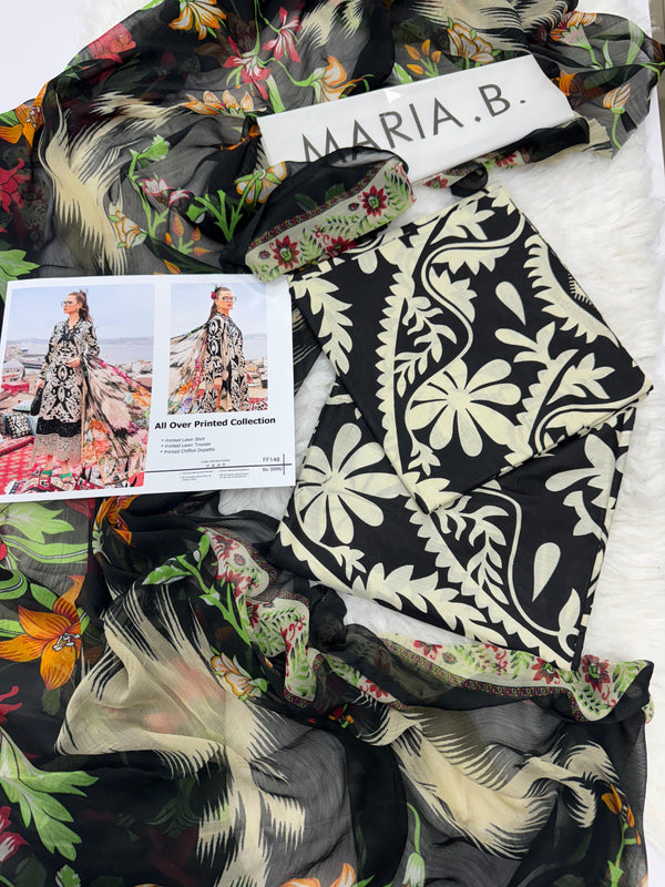 MARIA.B 3pc Lawn Collection with Chiffon Dupatta
