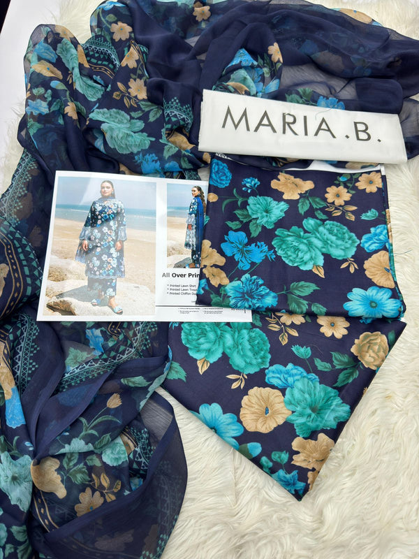 MARIA.B 3pc Lawn Collection with Chiffon Dupatta