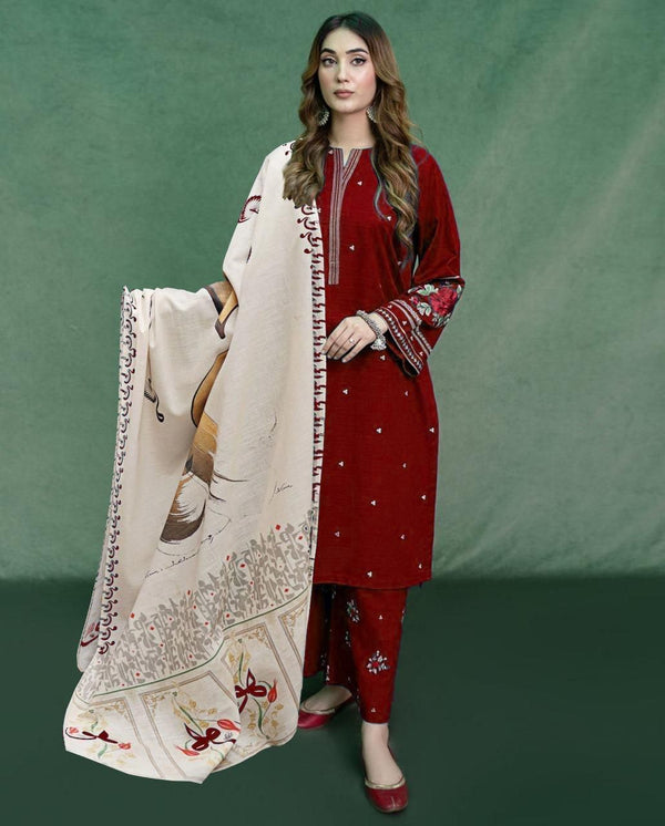 Jazmin Premium Dhanak 3PC Embroidered Winter Collection 2025 – Design 18